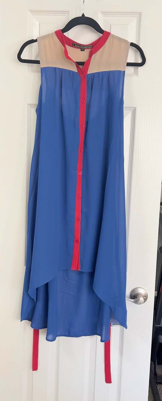 Love Stitch Blue & Red Sheer High-Low Sleeveless Dress Top